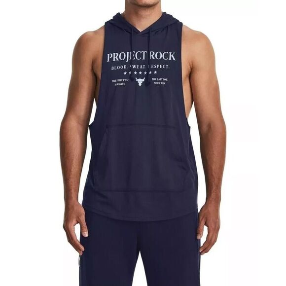 Under Armour 1382279-410 Men's Sz XL Navy Blue Project Rock Sleeveless Hoodie - Picture 8 of 8